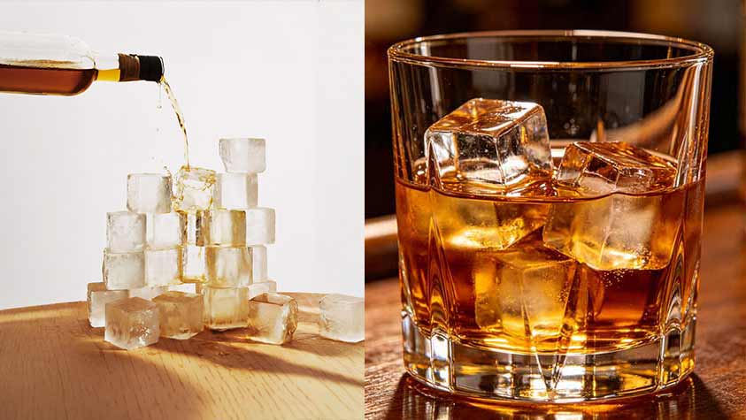 Crystal clear 22x22mm cube ice from Naixer TH-2000B commercial cube ice machine in beverage glass