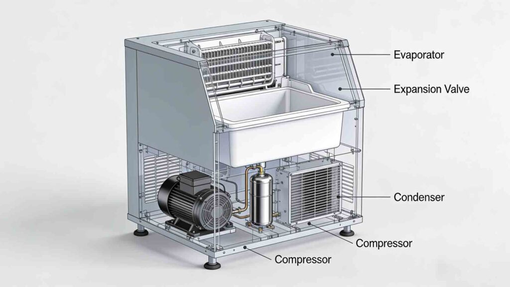 3D schematic of a commercial ice cube machine