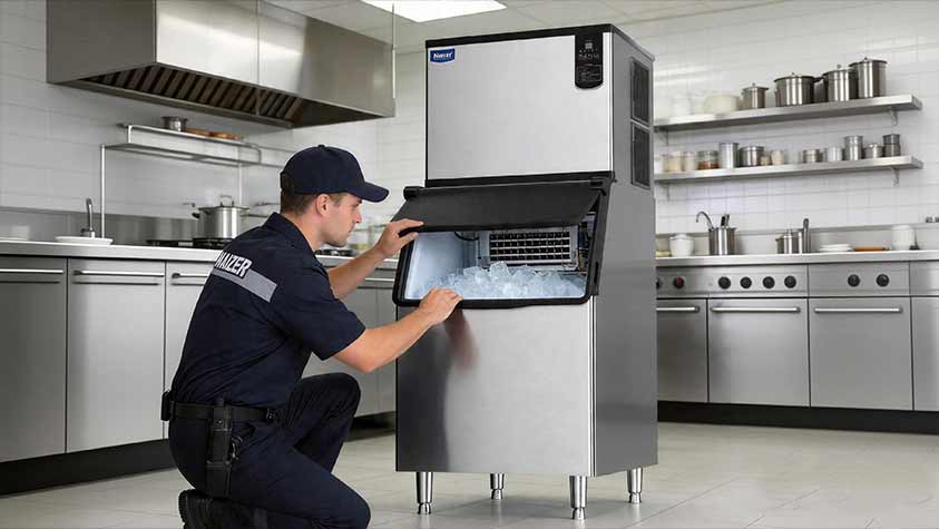 Commercial ice maker lifespan guide with Naixer stainless steel ice machine in professional kitchen