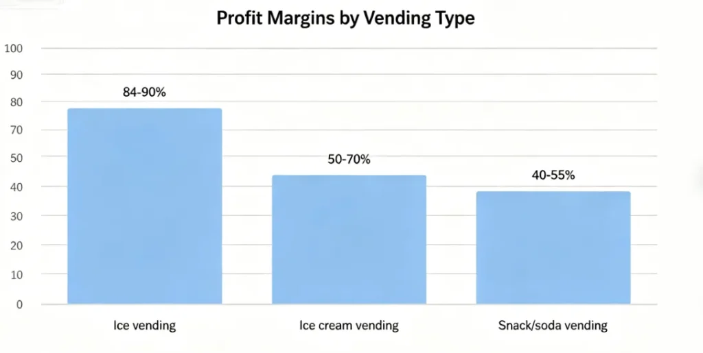 Ice vending profit margin comparison chart 84‑90% vs traditional vending